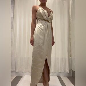 Fame & Partners gold silk cocktail dress